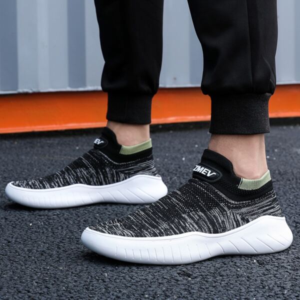 

Men Letter Patch Slip On Running Shoes, Dark grey