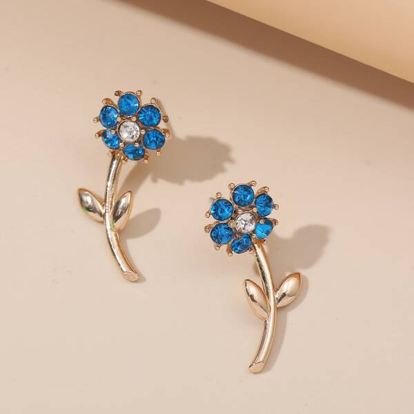 

Rhinestone Flower Design Stud Earrings, Blue