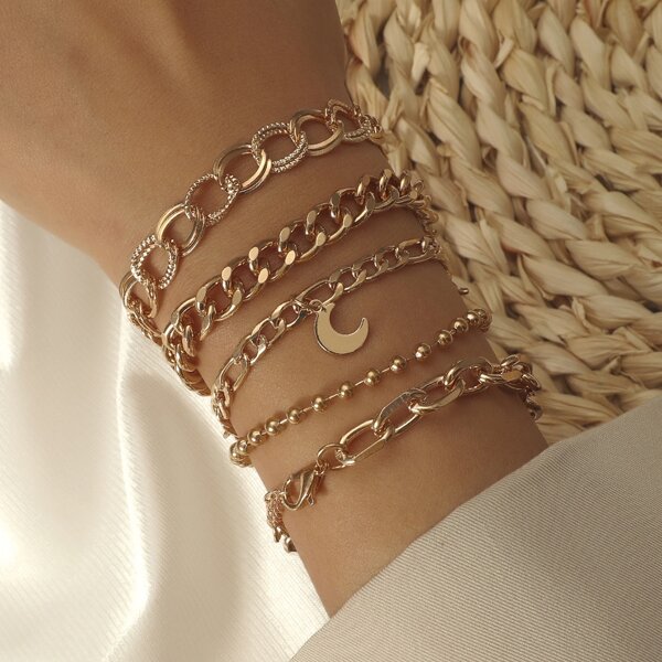 

5pcs Moon Charm Bracelet, Gold
