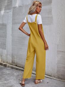 Dual Pocket Solid Overall Jumpsuit Without Tee - Mustard Yellow - View 2