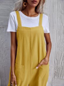 Dual Pocket Solid Overall Jumpsuit Without Tee - Mustard Yellow - View 4