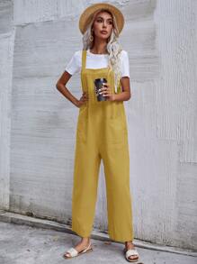Dual Pocket Solid Overall Jumpsuit Without Tee - Mustard Yellow - View 6