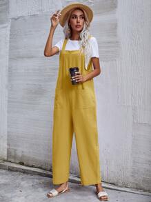 Dual Pocket Solid Overall Jumpsuit Without Tee - Mustard Yellow - View 7