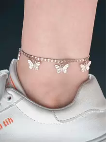 Niñas Pulsera tobillera con accesorio de mariposa - Plateado - Ver 2