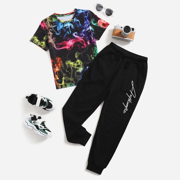 

Boys Allover Print Tee & Letter Graphic Sweatpants, Multicolor