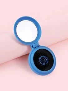 1 pieza Cepillo de pelo multifuncional con espejo plegable clásico redondo de plástico 2 en 1 para uso en seco y húmedo, apto para todo tipo de cabello, cepillo/peine de pelo, útiles escolares, accesorios de viaje y vacaciones, accesorios para el cabello para mujeres - Azul - Ver 3