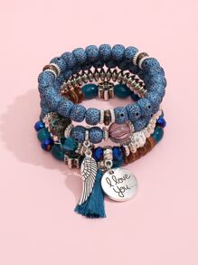 4pcs Stylish Blue Beaded Plastic Bracelet