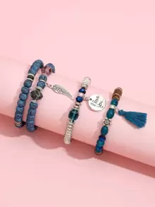 4pcs Stylish Blue Beaded Plastic Bracelet