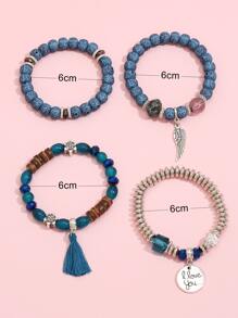 4pcs Stylish Blue Beaded Plastic Bracelet