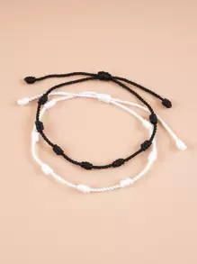 2pcs Simple String Anklet - Black and White - View 4