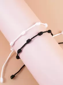 2pcs Simple String Anklet - Black and White - View 2