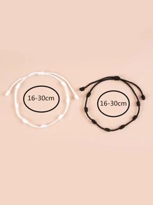 2pcs Simple String Anklet - Black and White - View 3