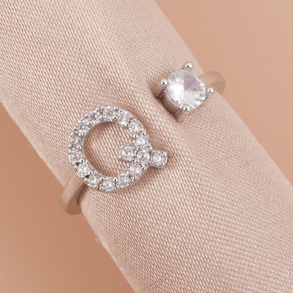 

Rhinestone Letter Decor Cuff Ring, Silver