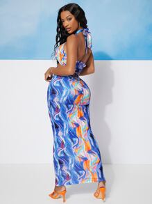 SHEIN SXY Bộ thời trang Lộ Lưng Hội Chữ thập Xù Buộc lại Đồ họa Boho - Nhiều màu - Xem 2