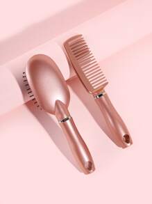 Pink Dry & Wet Use Styling Comb Set/Kit Cushion Hair Brush 2pcs Kit Plastic Cute Glitter Oval Handheld Easy Storage Detangling Comb At Home Or On-The-Go Gift, Hair Brush/ Hair Comb, Back To School, Travel Holiday Essentials, Hair Accessories For Women, Brushes, Hair Brush, Detangling Brush, Ball Brush, Mini Hair Brush Set, Wooden Comb, Hair Brush - Pink - View 2