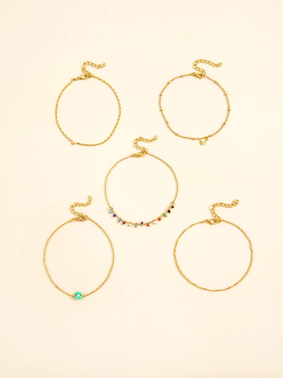 5pcs Bead Decor Chain Anklet