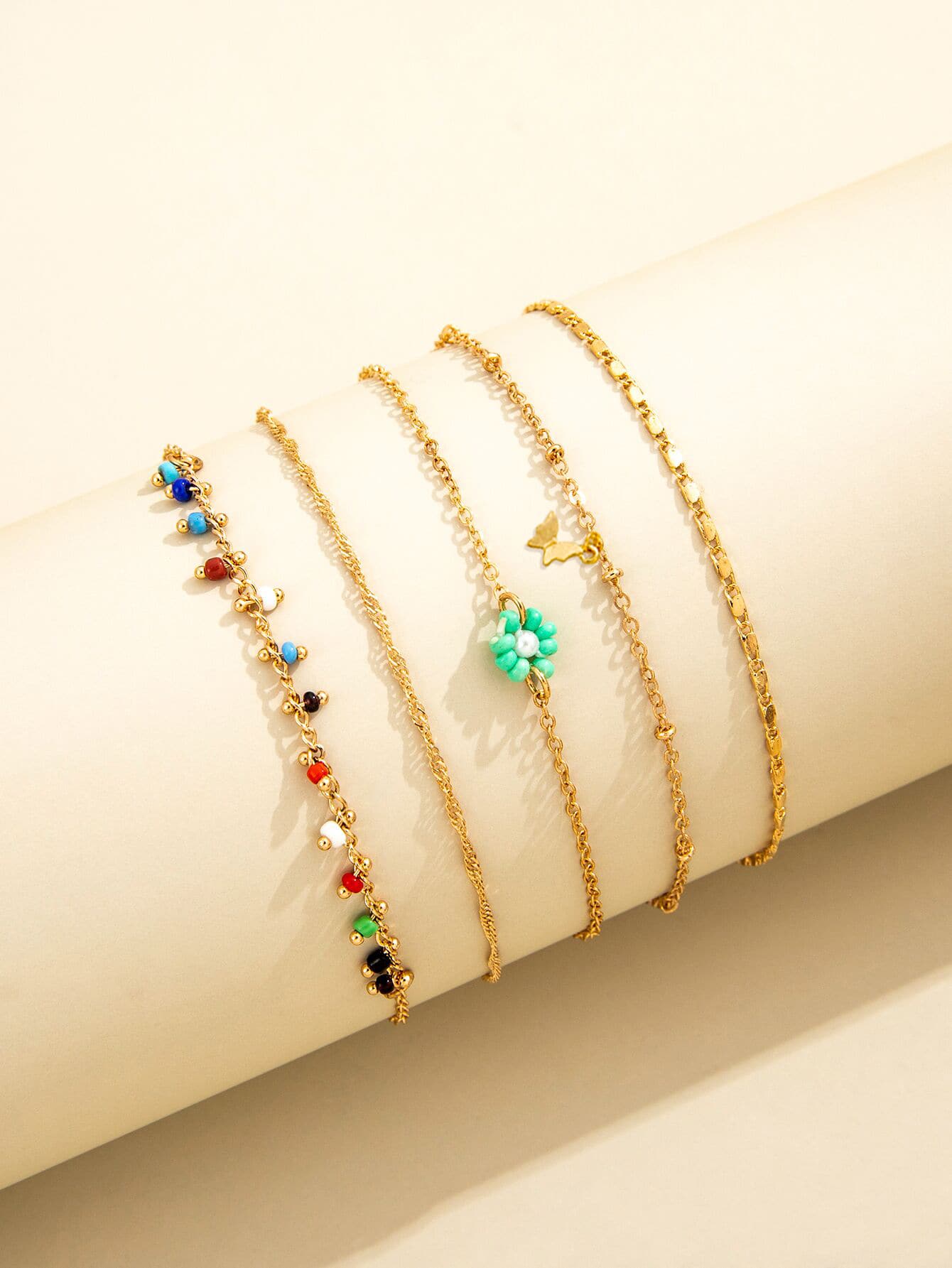 5pcs Bead Decor Chain Anklet