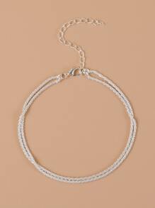 1pc Minimalist Glittery Silver Caterpillar Layered Chain Anklet, Suitable For Daily, Vacation, Party Wear