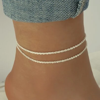 1 chiếc lắc chân xích nhiều lớp bạc lấp lánh tối giản hình con sâu bướm, thích hợp để đeo hàng ngày, đi nghỉ, dự tiệc