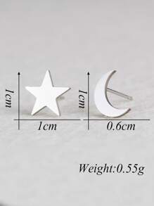 Star & Moon Design Stud Earrings - Silver - View 3