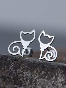 Bông tai Stud Cat - Bạc - Xem 1