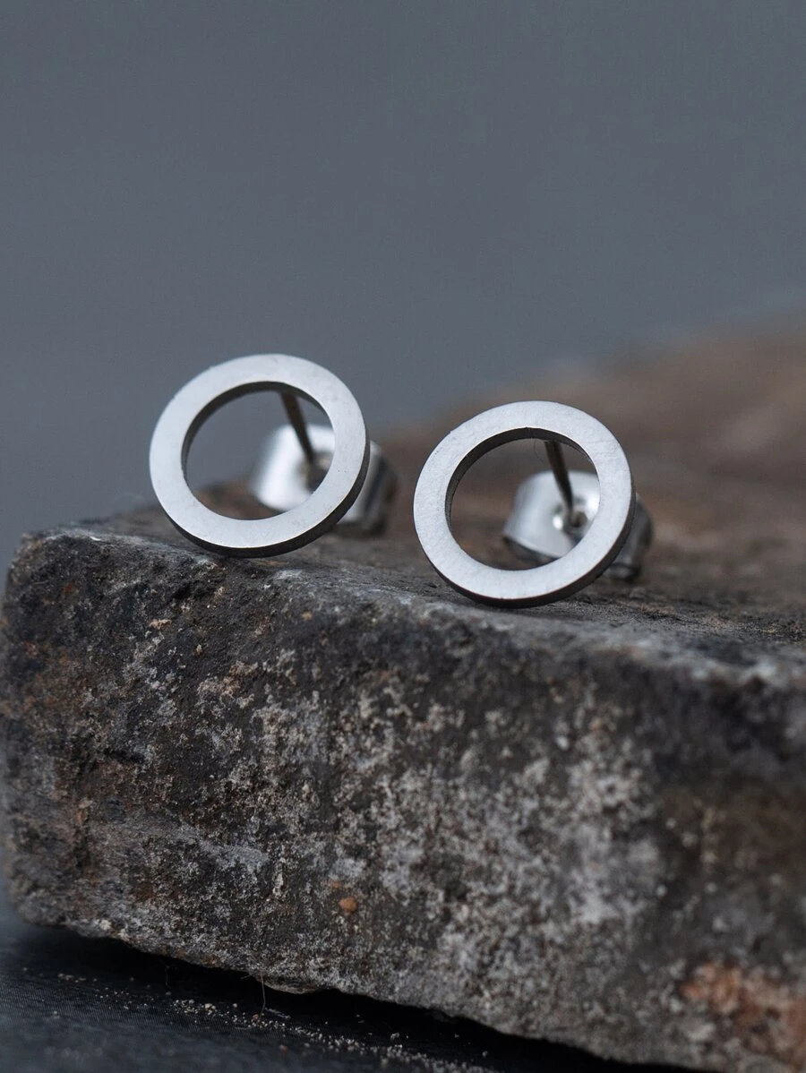 Bông tai Stud tròn - Bạc - Xem 1