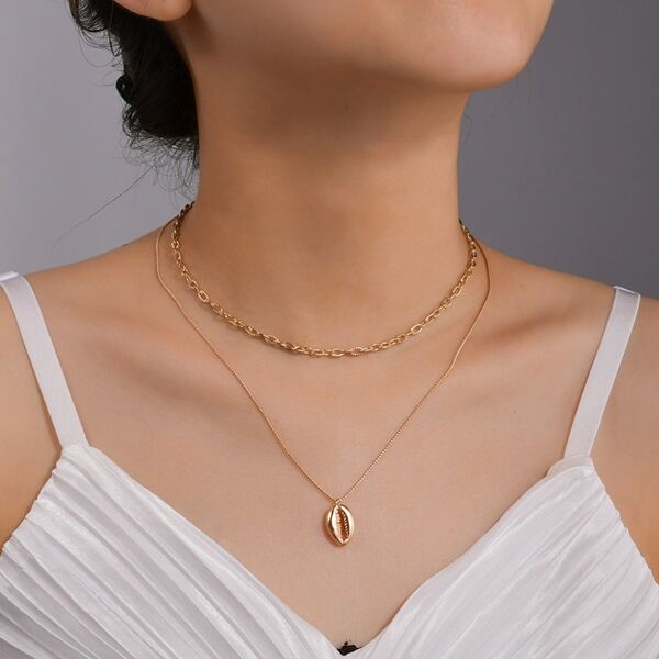 

Shell Charm Layered Necklace, Gold