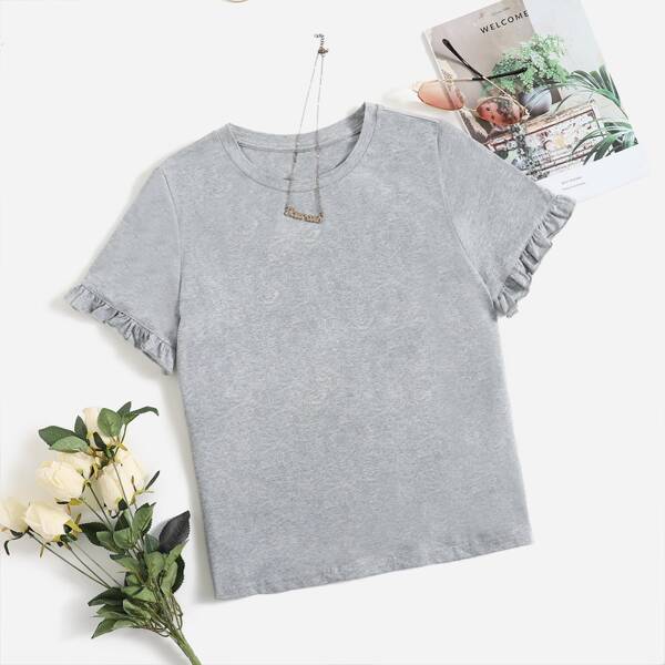 

Ruffle Cuff Solid Top, Light grey