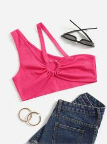 SHEIN ICON 不對稱領O形環細節上衣 - 玫紅色 - 查看 1