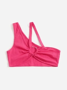 SHEIN ICON 不對稱領O形環細節上衣 - 玫紅色 - 查看 3