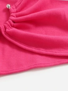 SHEIN ICON 不對稱領O形環細節上衣 - 玫紅色 - 查看 4