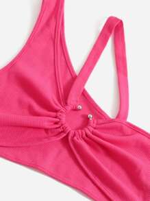 SHEIN ICON 不對稱領O形環細節上衣 - 玫紅色 - 查看 5