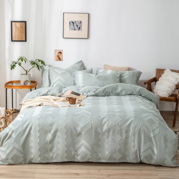 

Geometric Pattern Duvet Cover Set Without Filler, Green