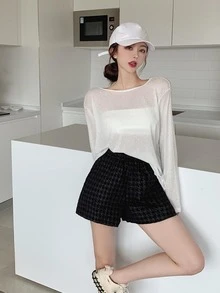 Chain Detail Open Back Drop Shoulder Tee - White - View 3