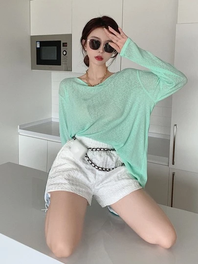 鏈條細節露背落肩T恤