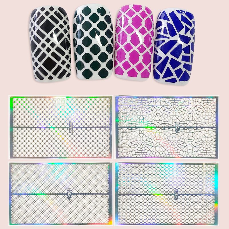 

4pcs Laser Nail Art Sticker, Silver