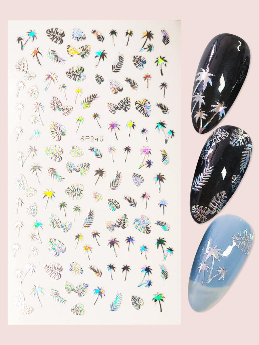 1sheet Leaf Pattern Nail Art Sticker Nail Stickers DIY - Silver - View 1