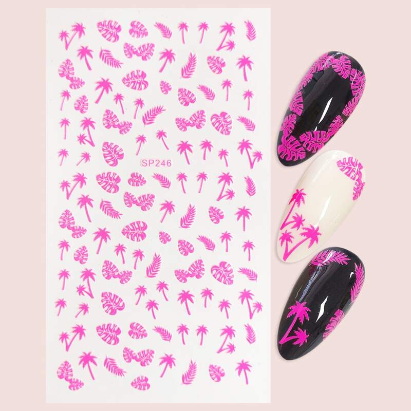 

1sheet Leaf Pattern Nail Art Sticker, Hot pink