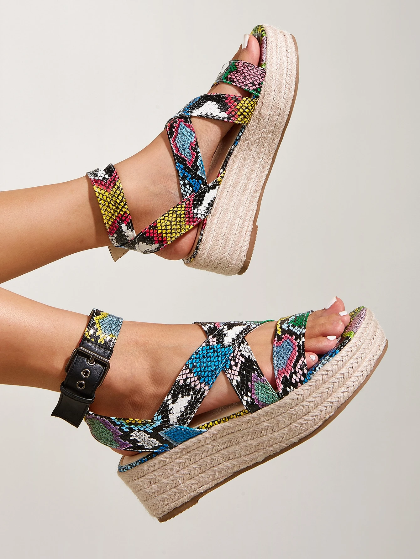 snakeskin platform sandals