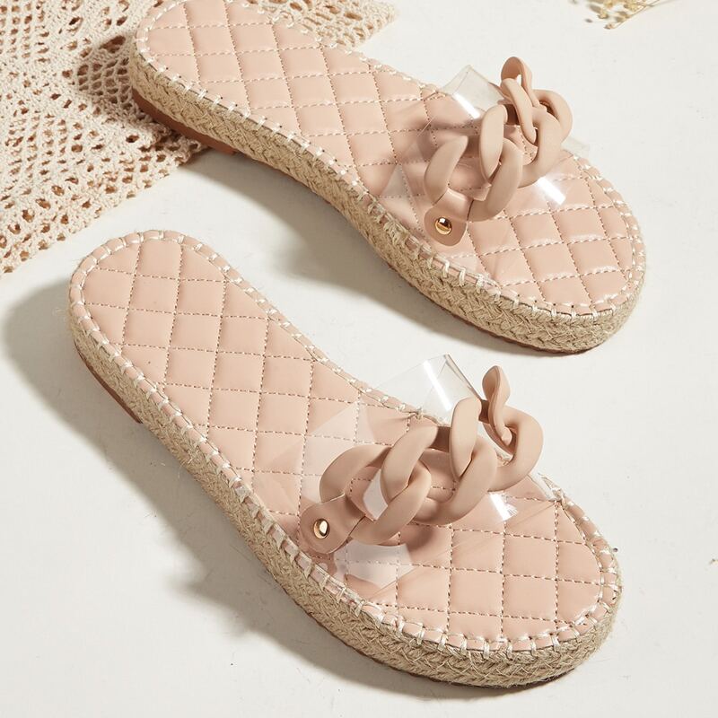 

Clear Chain Decor Slide Sandals, Apricot