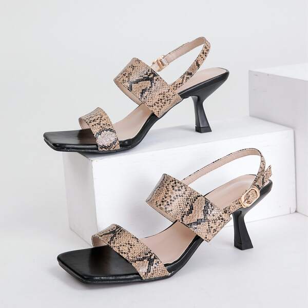 

Snakeskin Print Slingback Sandals, Multicolor