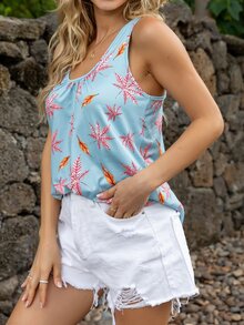 DEARCASE 樹葉印花背心上衣 - 彩色 - 查看 3