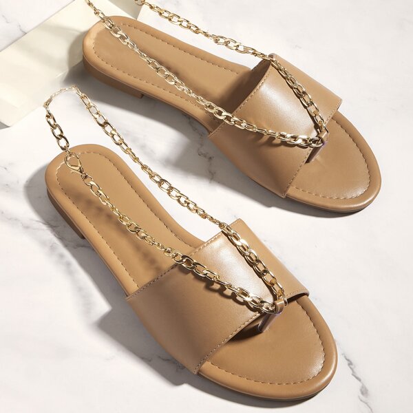 

Minimalist Chain Decor Thong Sandals, Camel