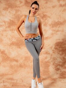 In hoa Thắt lưng rộng Quần Xà cạp thể thao - Xám - Xem 4