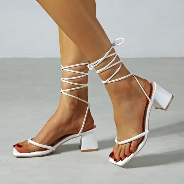 

Strappy Chunky Heeled Thong Sandals, White