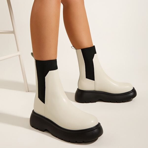 

Two Tone Chunky Chelsea Boots, Beige