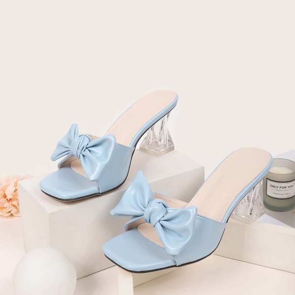 

Bow Decor Chunky Heeled Mules, Blue