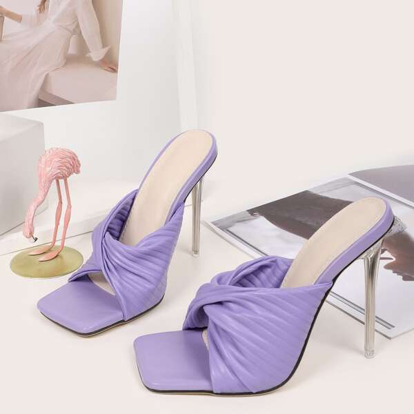 

Twist Detail Stiletto Heeled Mules, Purple
