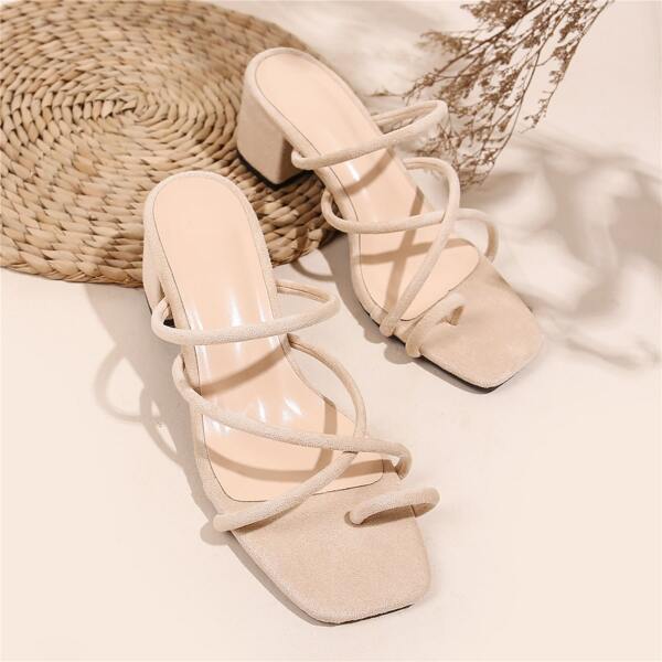 

Minimalist Chunky Heeled Thong Sandals, Beige