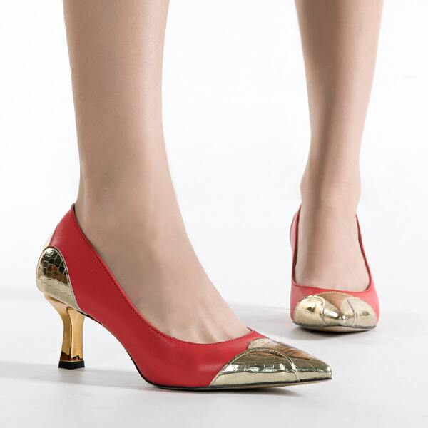 

Croc Embossed Point Toe Court Pumps, Red